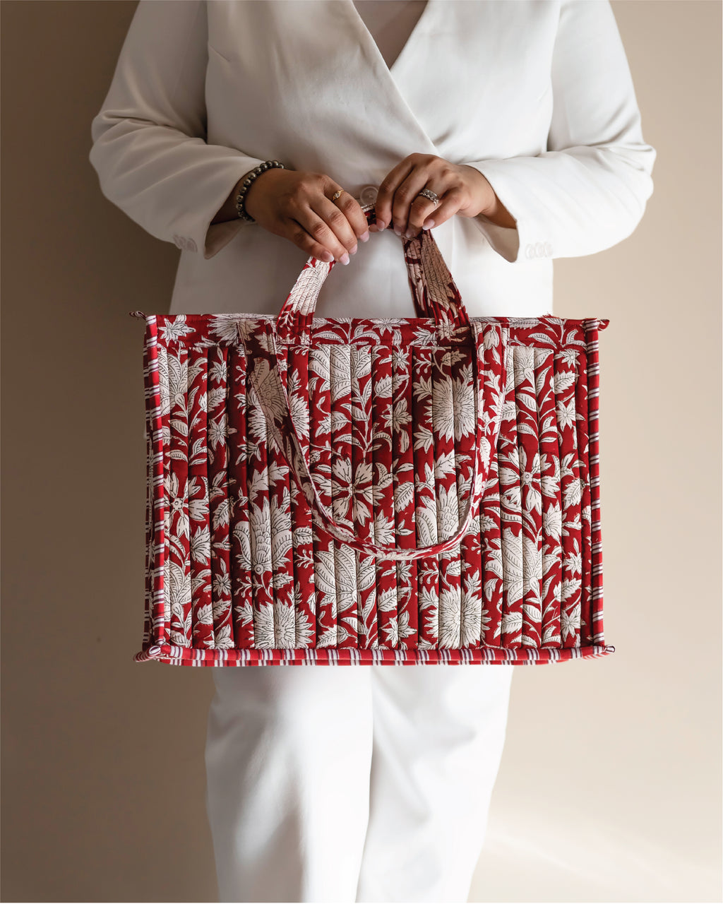 Crimson Crush- Handblock Printed Quilted Tote Bag