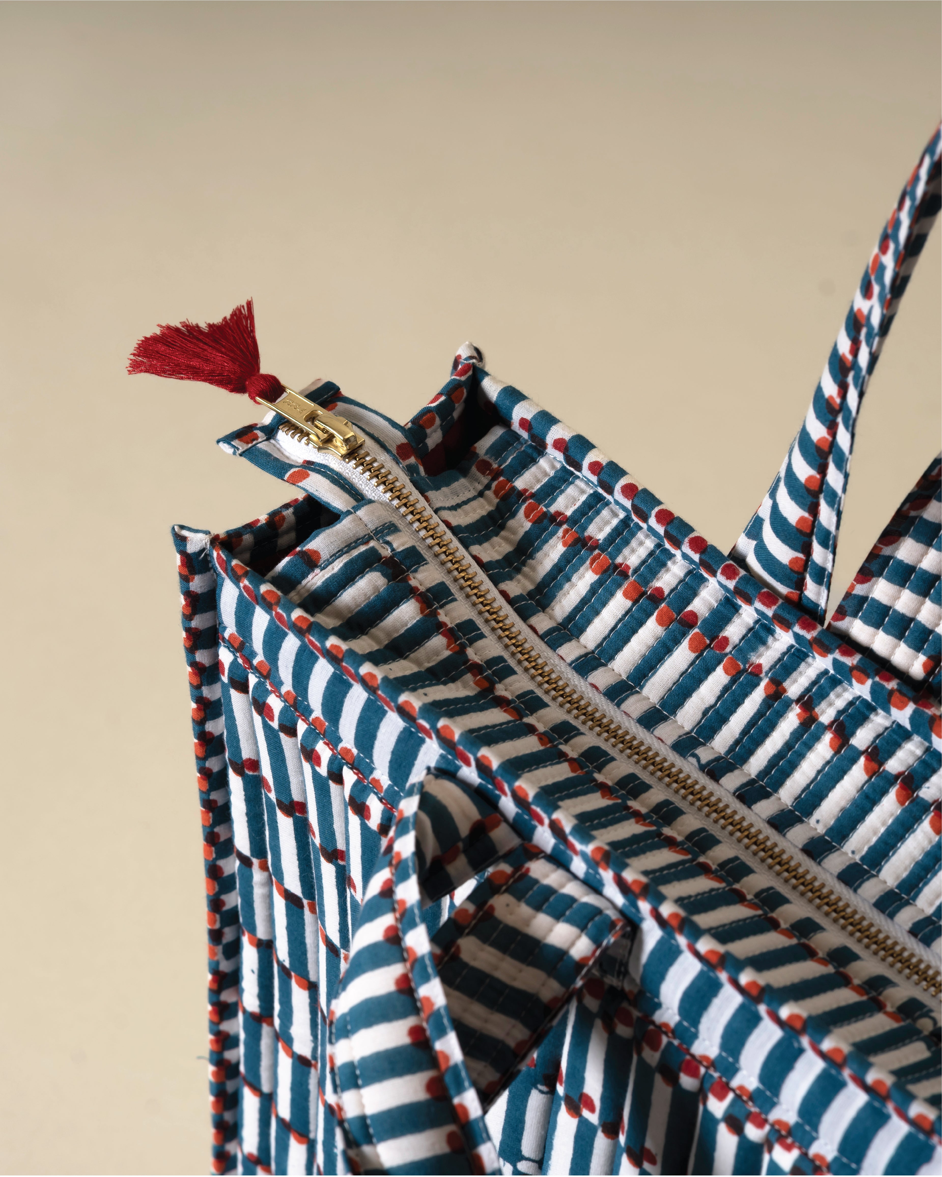 Delulu Diaries- Handblock Printed Quilted Tote Bag