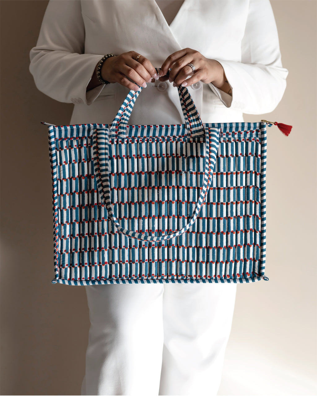 Delulu Diaries- Handblock Printed Quilted Tote Bag