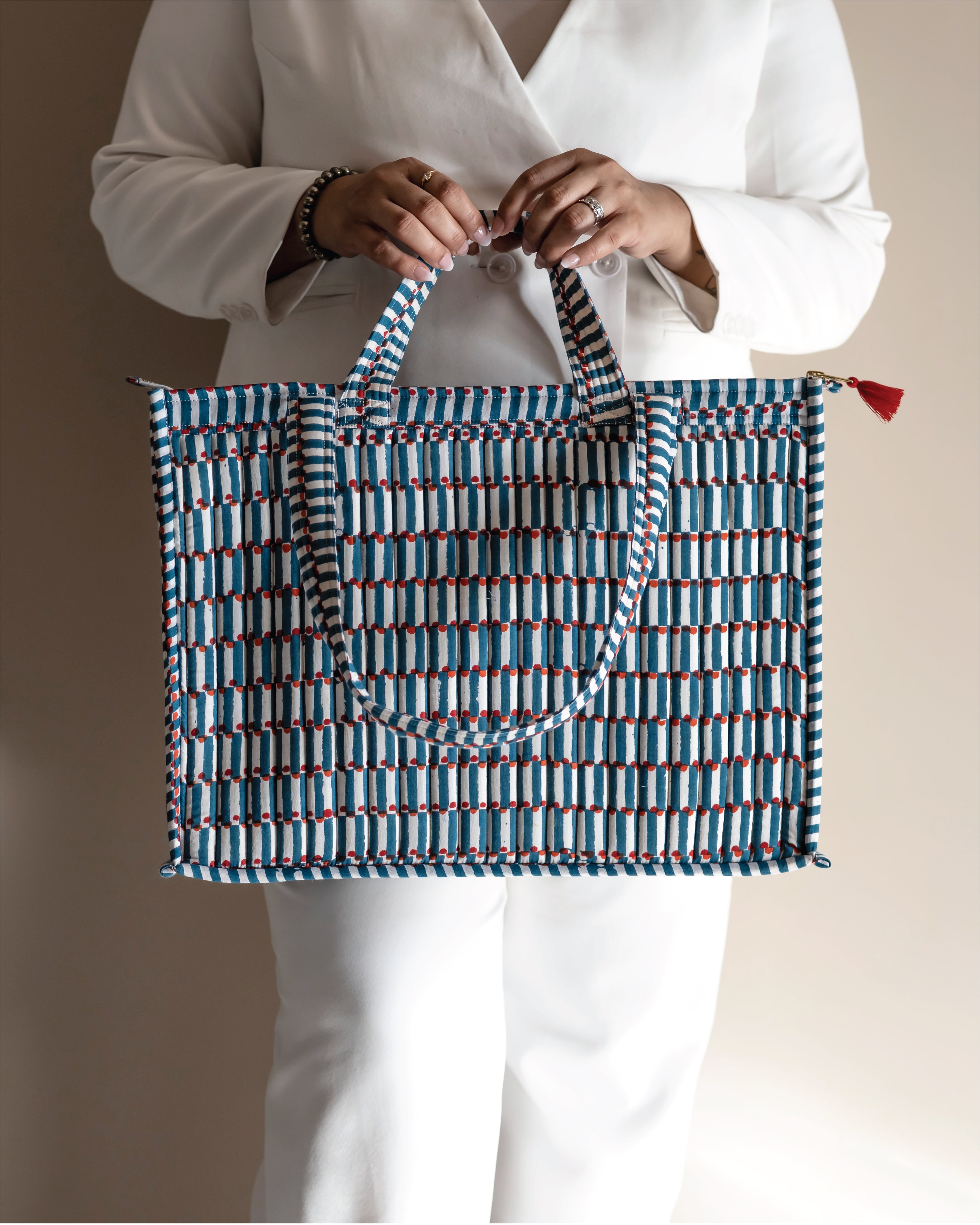 Delulu Diaries- Handblock Printed Quilted Tote Bag