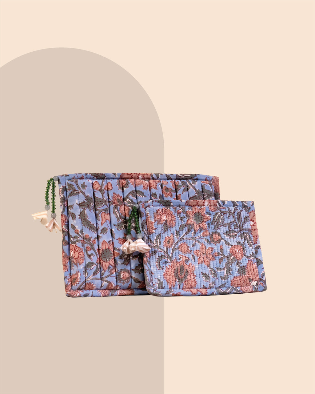 Dusty Lilac - Handblock Printed Quilted Pouch Trio