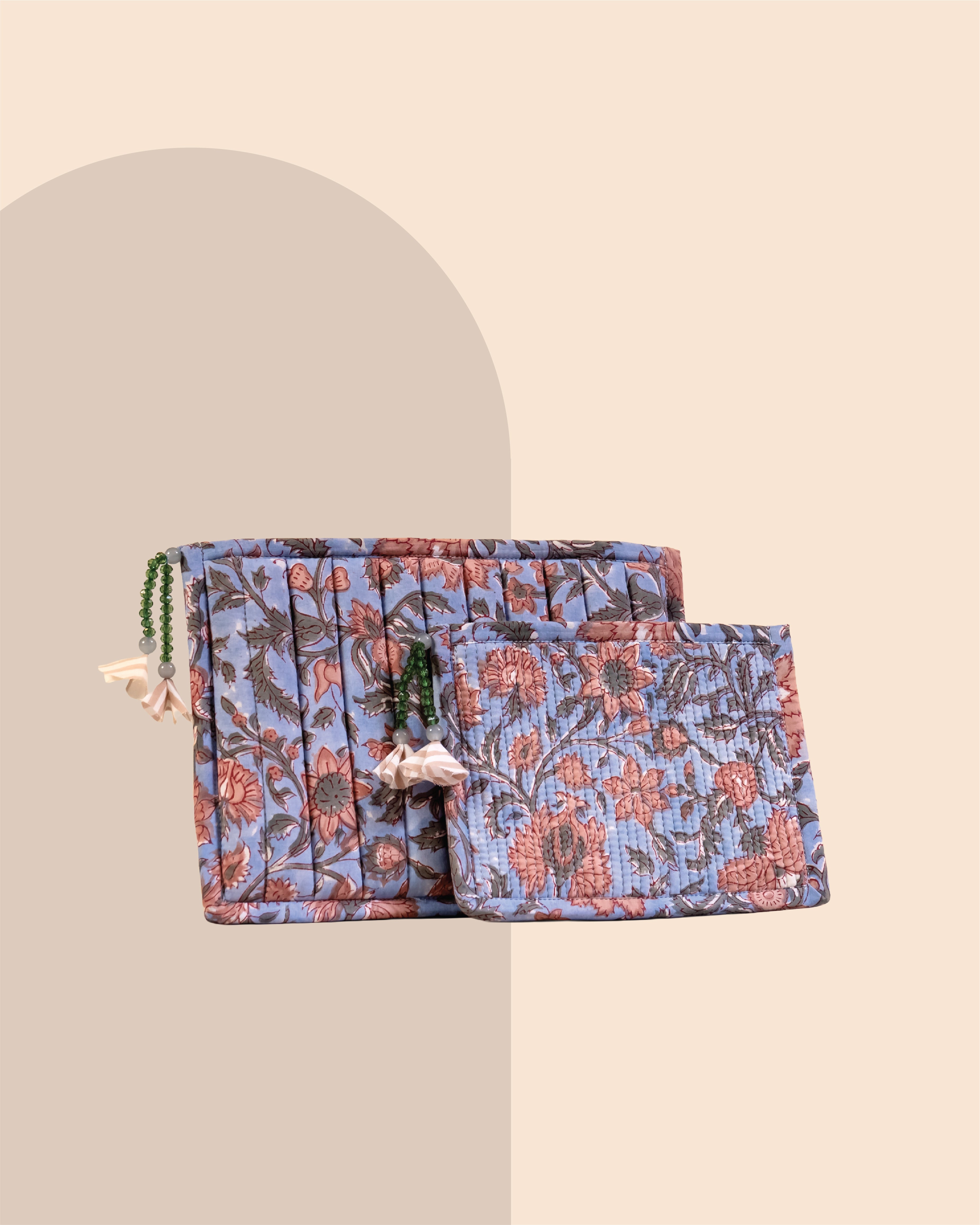 Dusty Lilac - Handblock Printed Quilted Pouch Trio