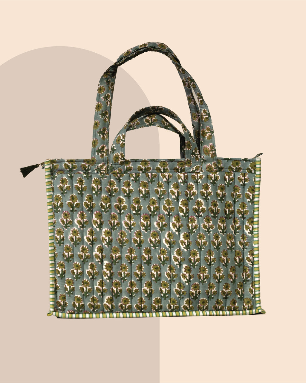 Garden Gossip - Handblock Printed Quilted Tote Bag