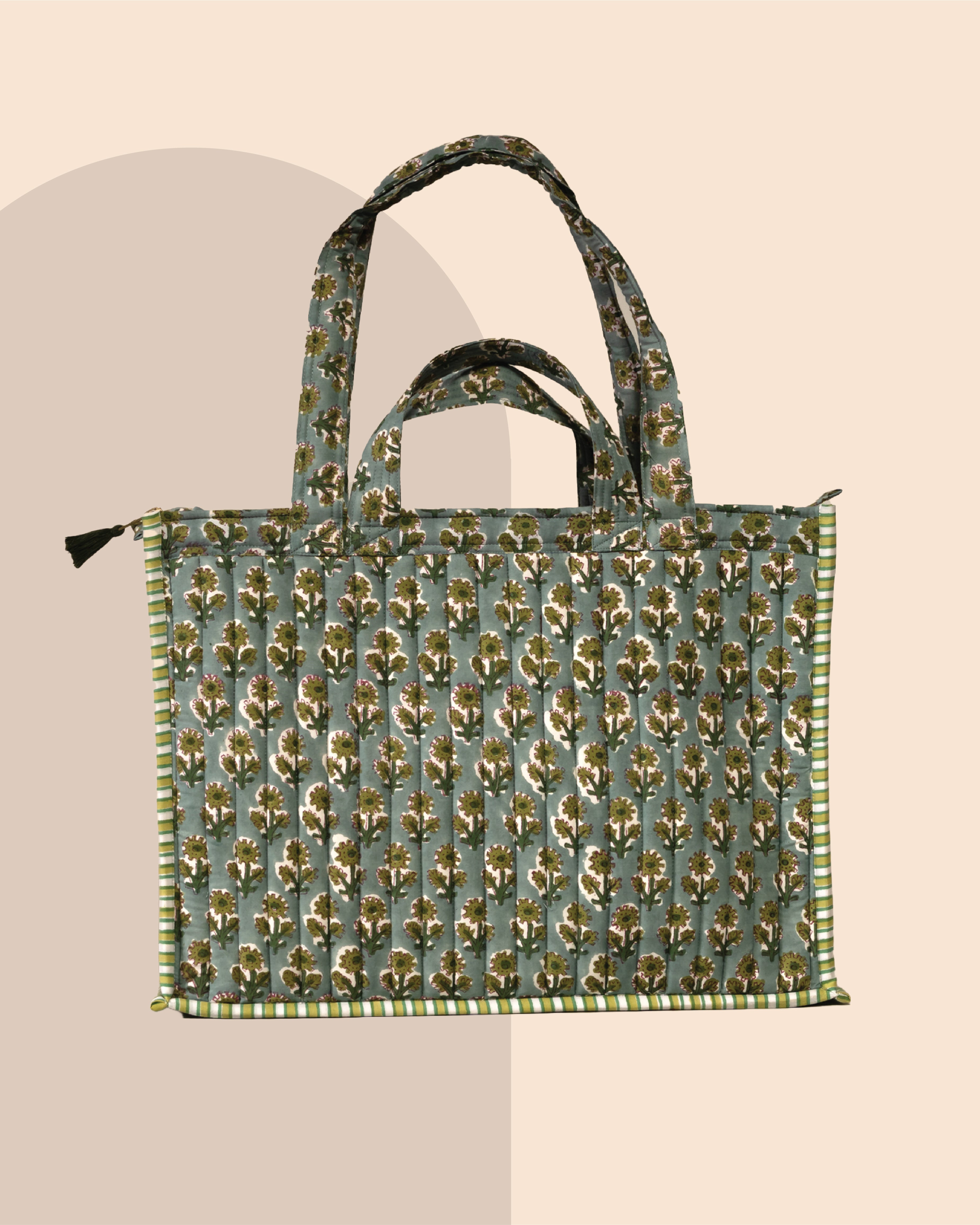 Garden Gossip - Handblock Printed Quilted Tote Bag