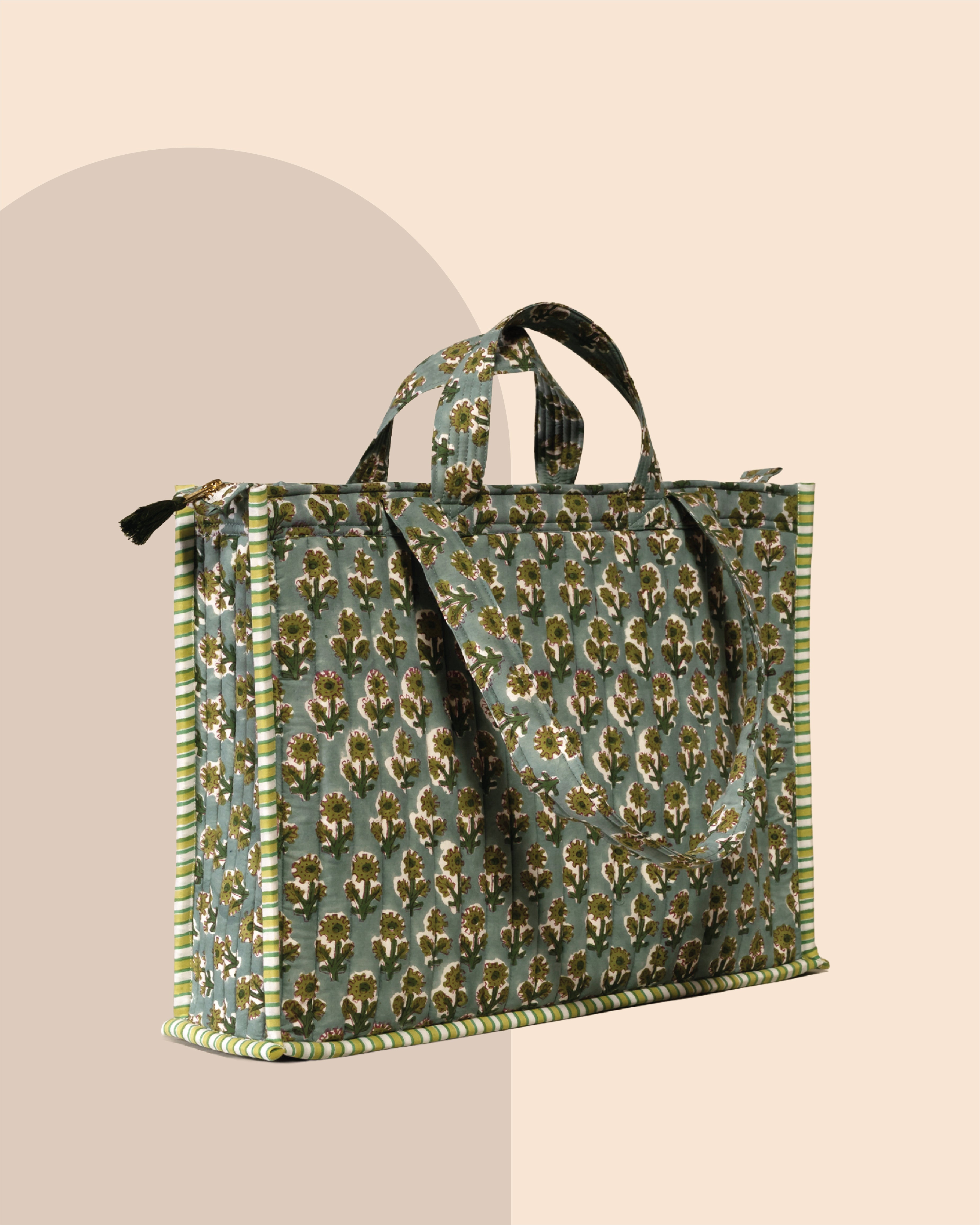 Garden Gossip - Handblock Printed Quilted Tote Bag