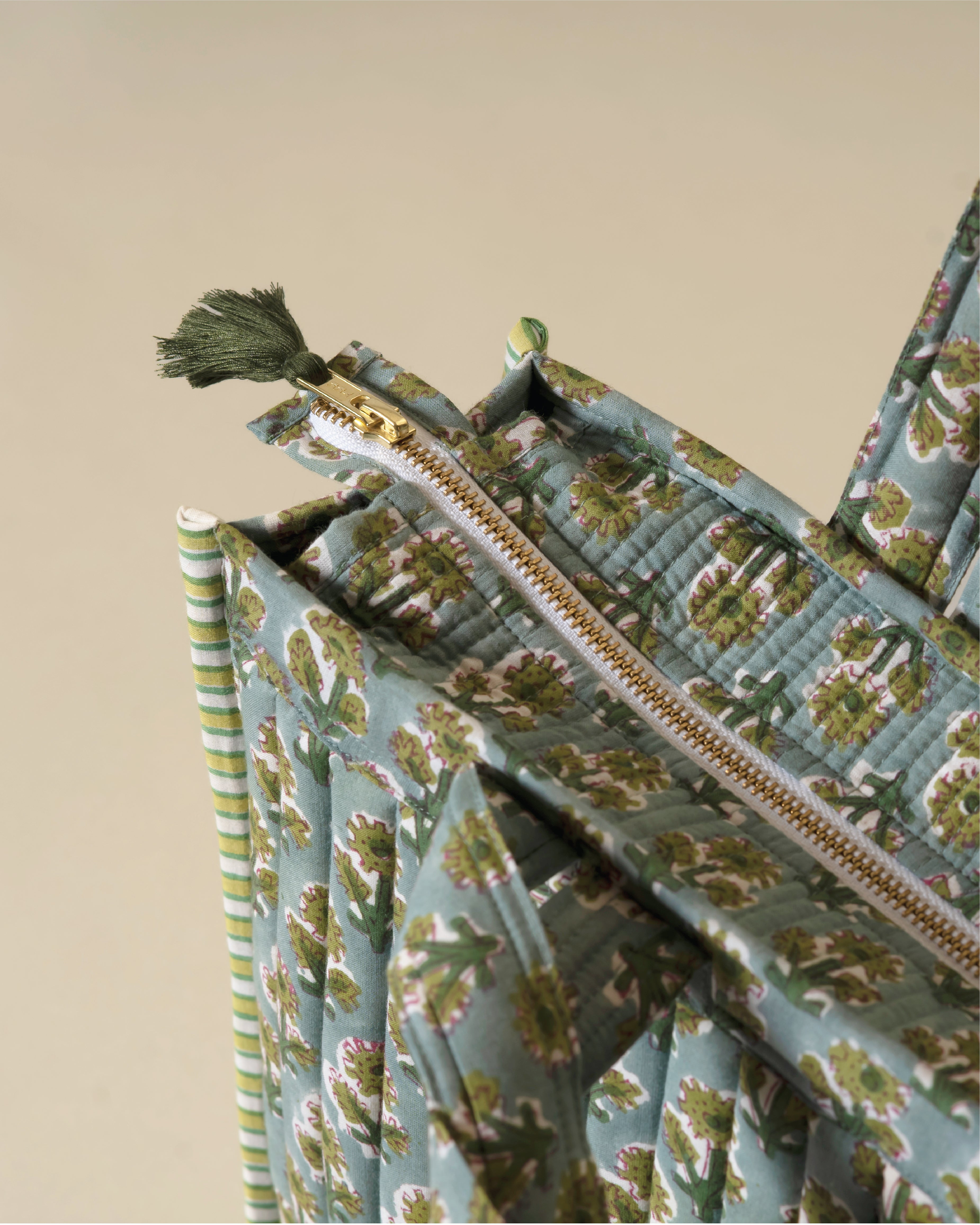 Garden Gossip - Handblock Printed Quilted Tote Bag