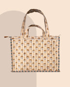 Golden Hour Gossip- Handblock Printed Quilted Tote Bag