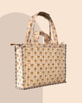 Golden Hour Gossip- Handblock Printed Quilted Tote Bag