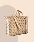 Golden Hour Gossip- Handblock Printed Quilted Tote Bag