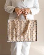 Golden Hour Gossip- Handblock Printed Quilted Tote Bag