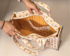 Golden Hour Gossip- Handblock Printed Quilted Tote Bag