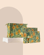 Green Meadows - Handblock Printed Quilted Pouch Trio