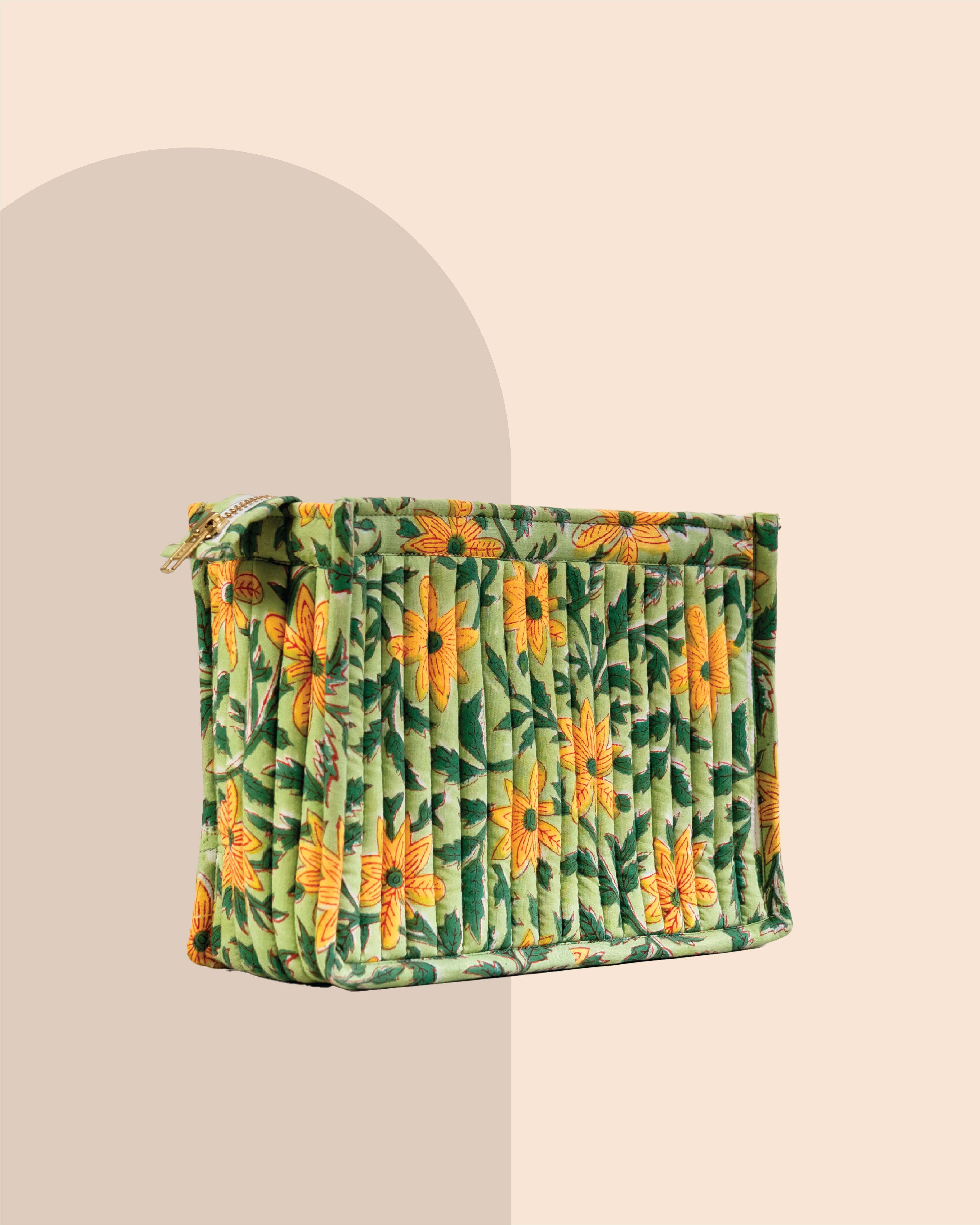 Green Meadows - Handblock Printed Quilted Pouch Trio