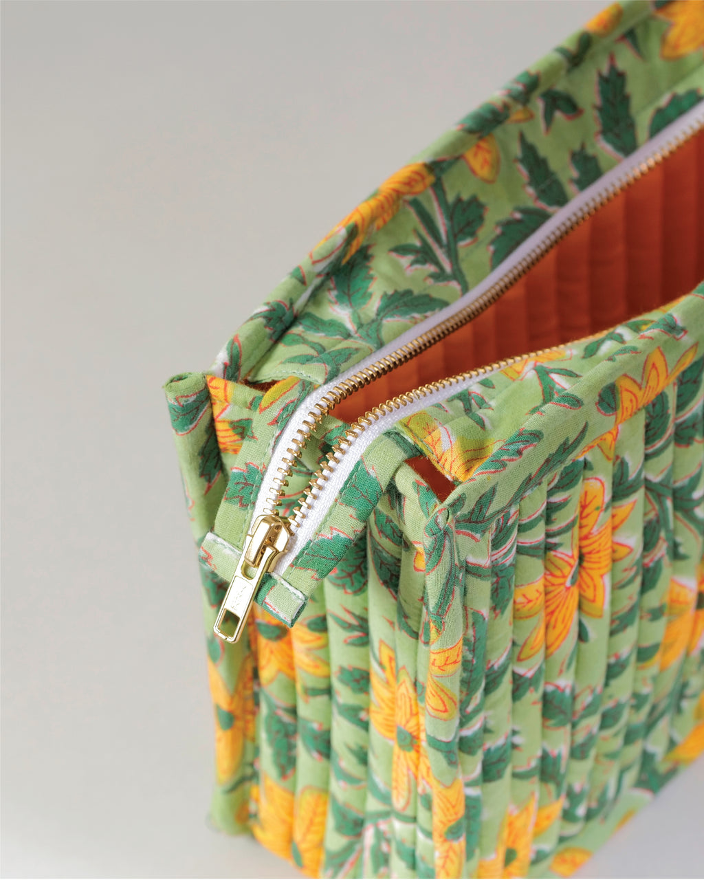 Green Meadows - Handblock Printed Quilted Pouch Trio