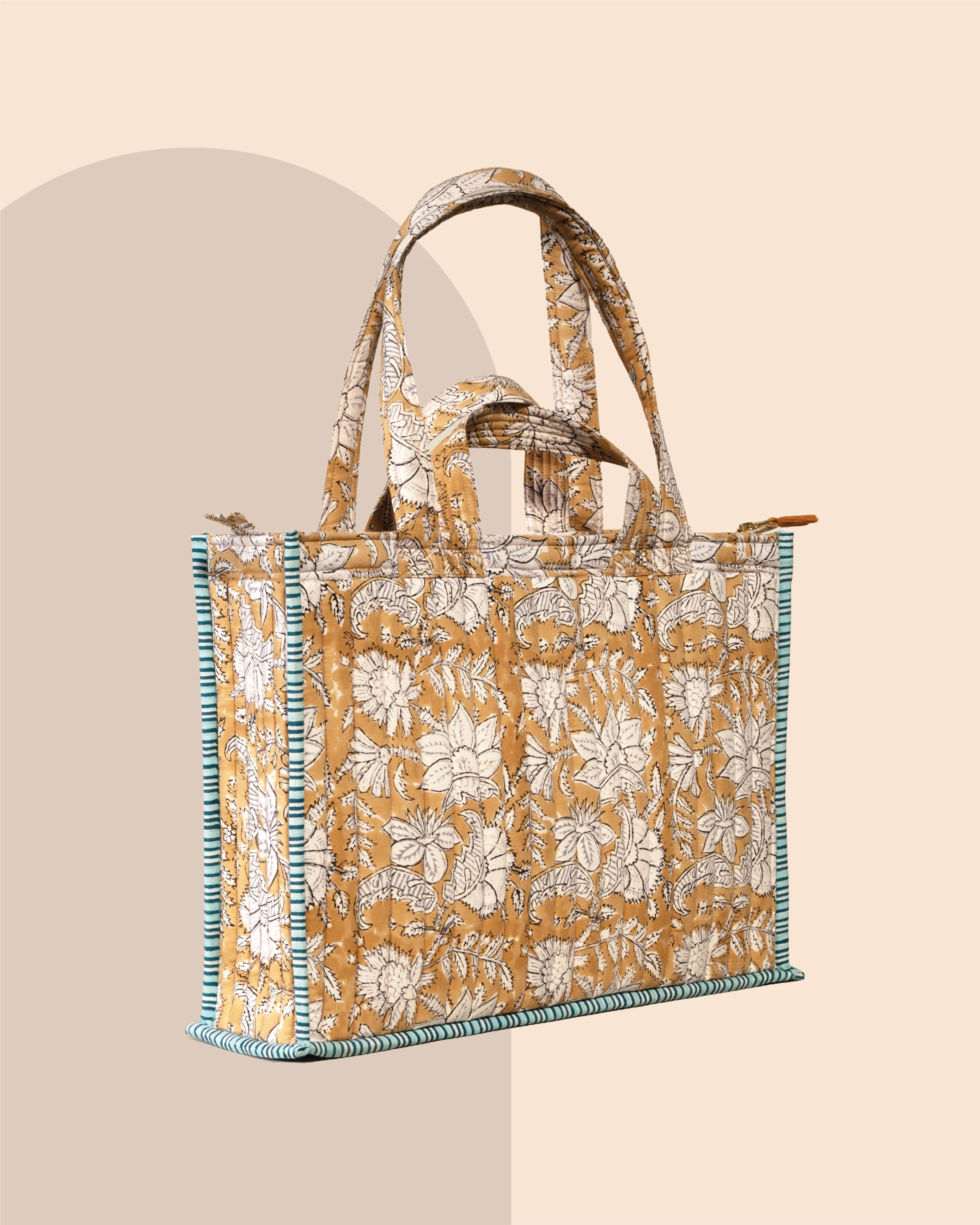Honey Drama- Handblock Printed Quilted Tote Bag