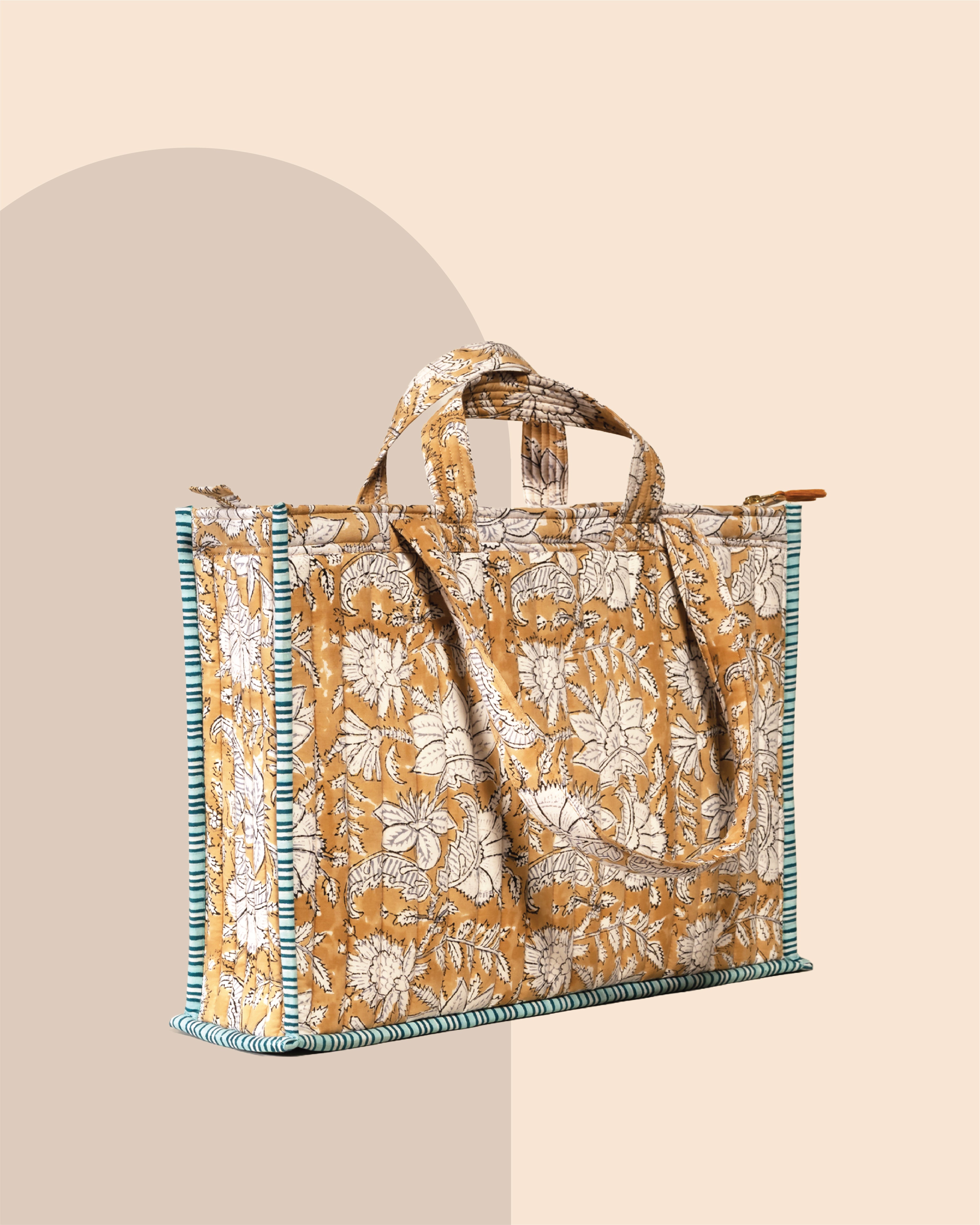 Honey Drama- Handblock Printed Quilted Tote Bag
