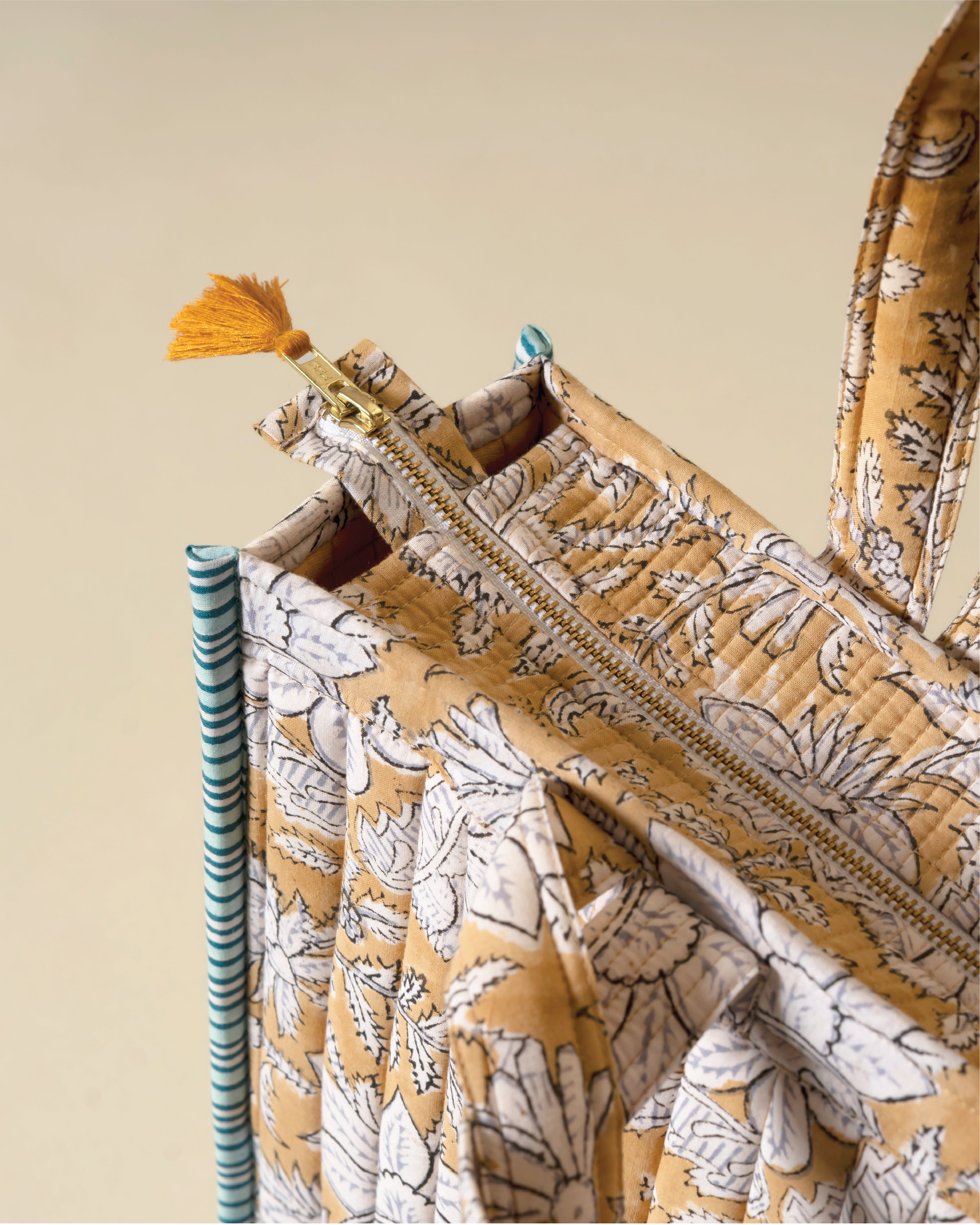 Honey Drama- Handblock Printed Quilted Tote Bag