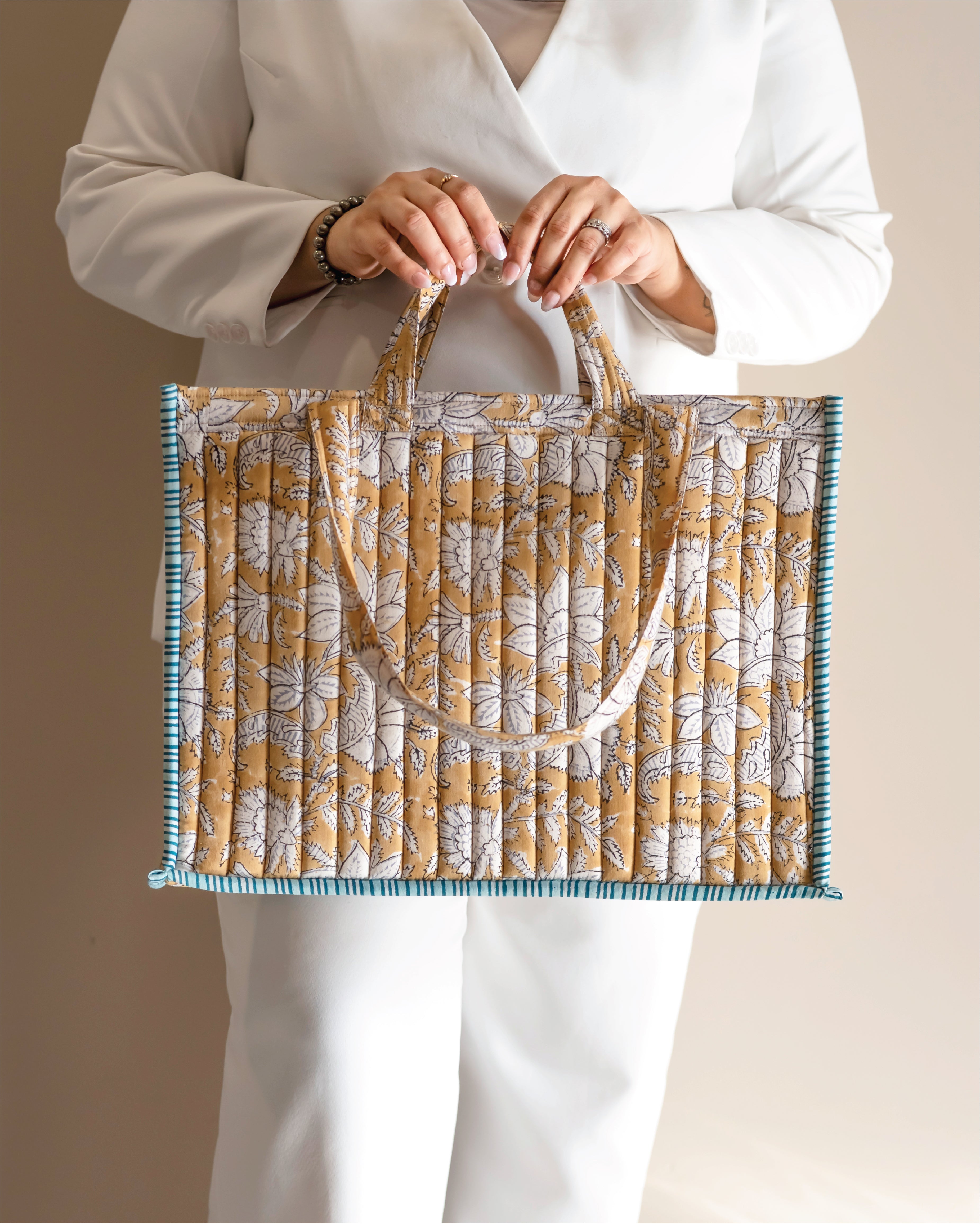 Honey Drama- Handblock Printed Quilted Tote Bag