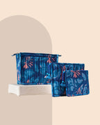 Indigo Blue - Handblock Printed Quilted Pouch Trio