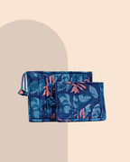 Indigo Blue - Handblock Printed Quilted Pouch Trio