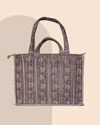 Lavender Latte - Handblock Printed Quilted Tote Bag