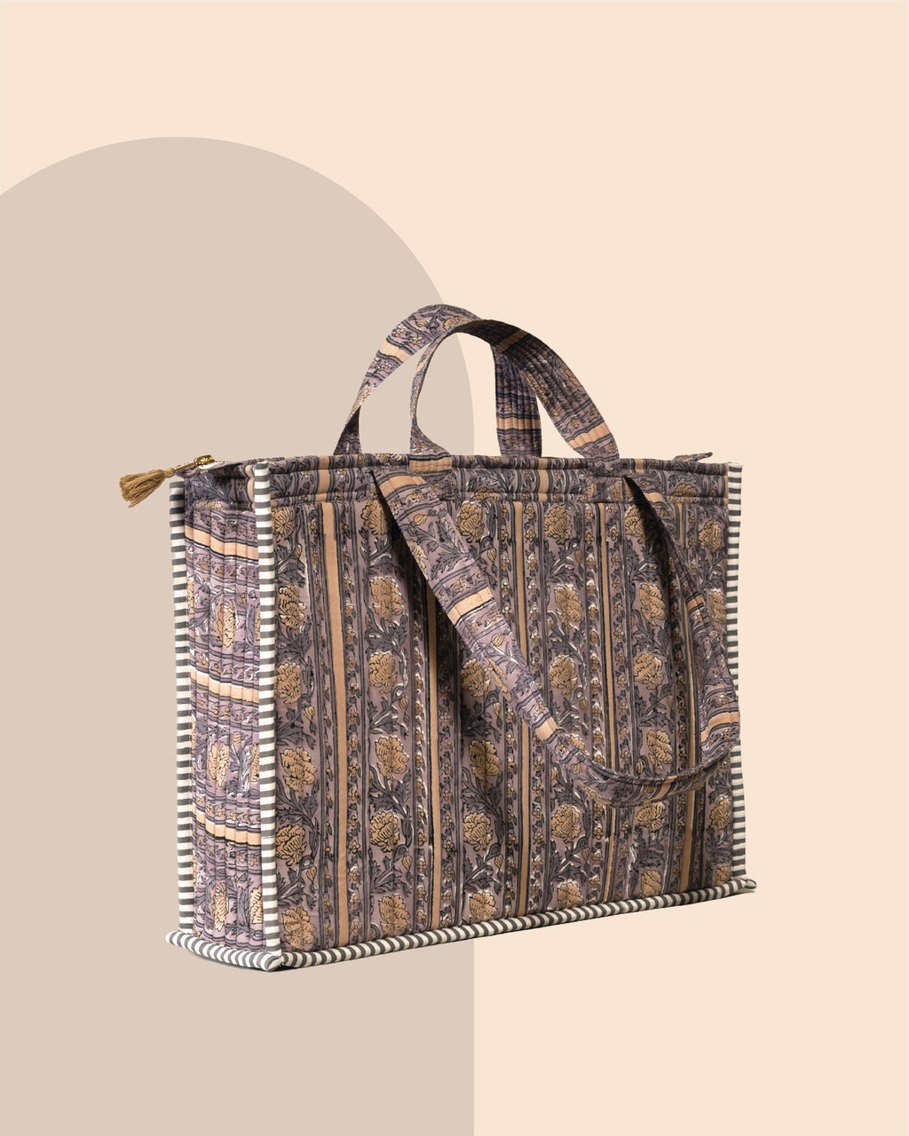 Lavender Latte - Handblock Printed Quilted Tote Bag