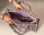 Lavender Latte - Handblock Printed Quilted Tote Bag