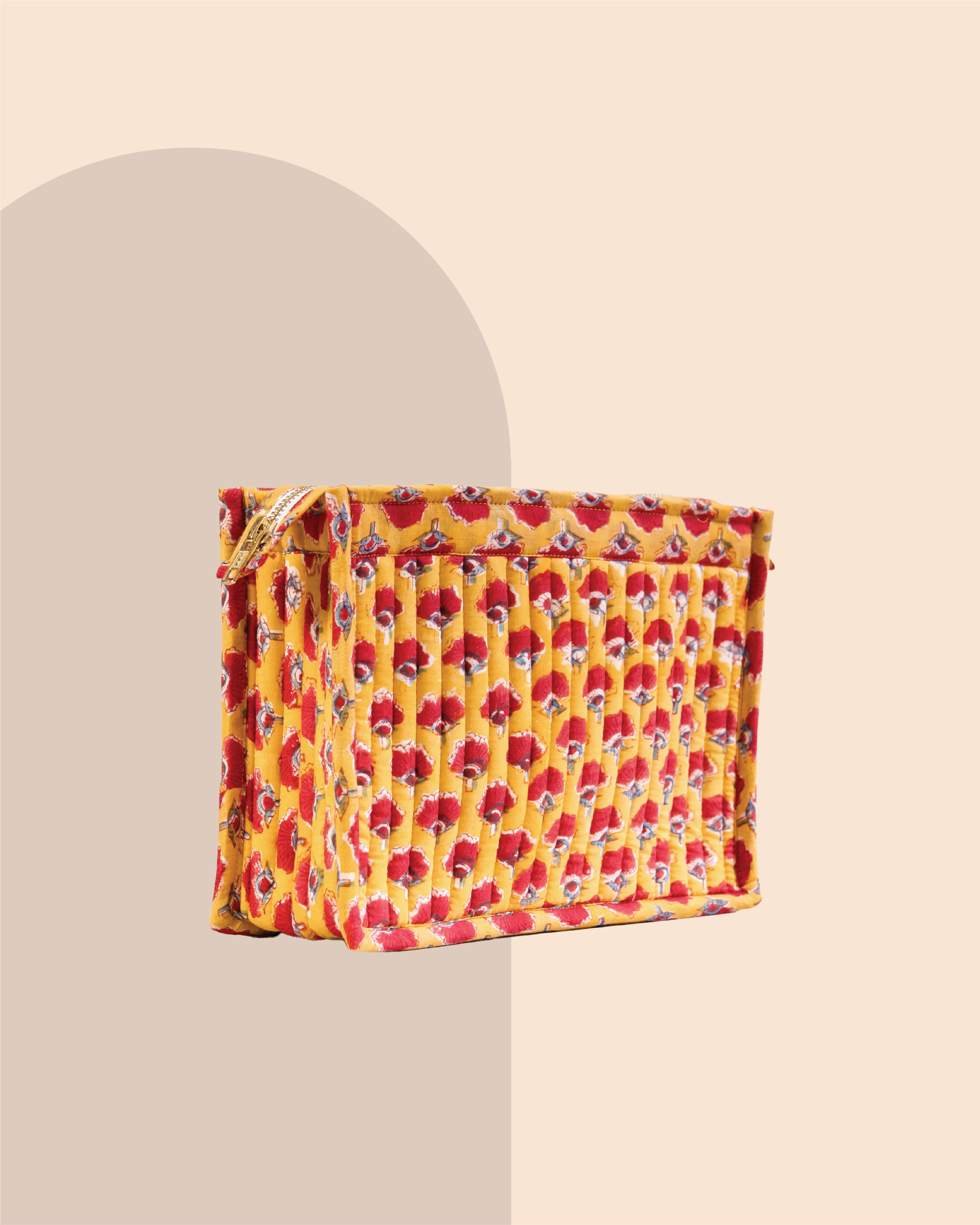 Marigold Bloom - Handblock Printed Quilted Pouch Trio