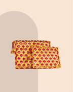 Marigold Bloom - Handblock Printed Quilted Pouch Trio