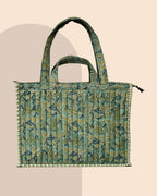 Matcha Mood - Handblock Printed Quilted Tote Bag