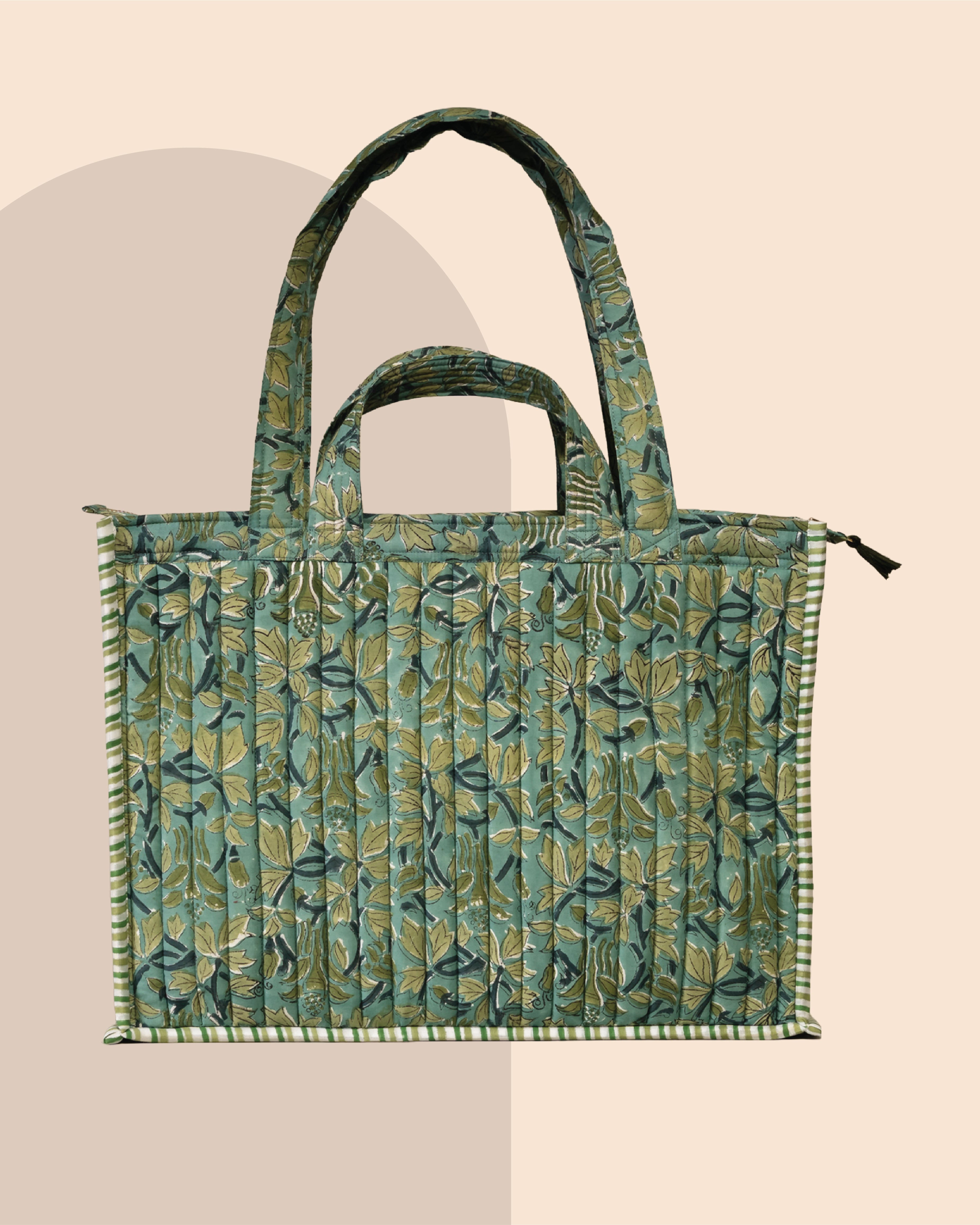 Matcha Mood - Handblock Printed Quilted Tote Bag