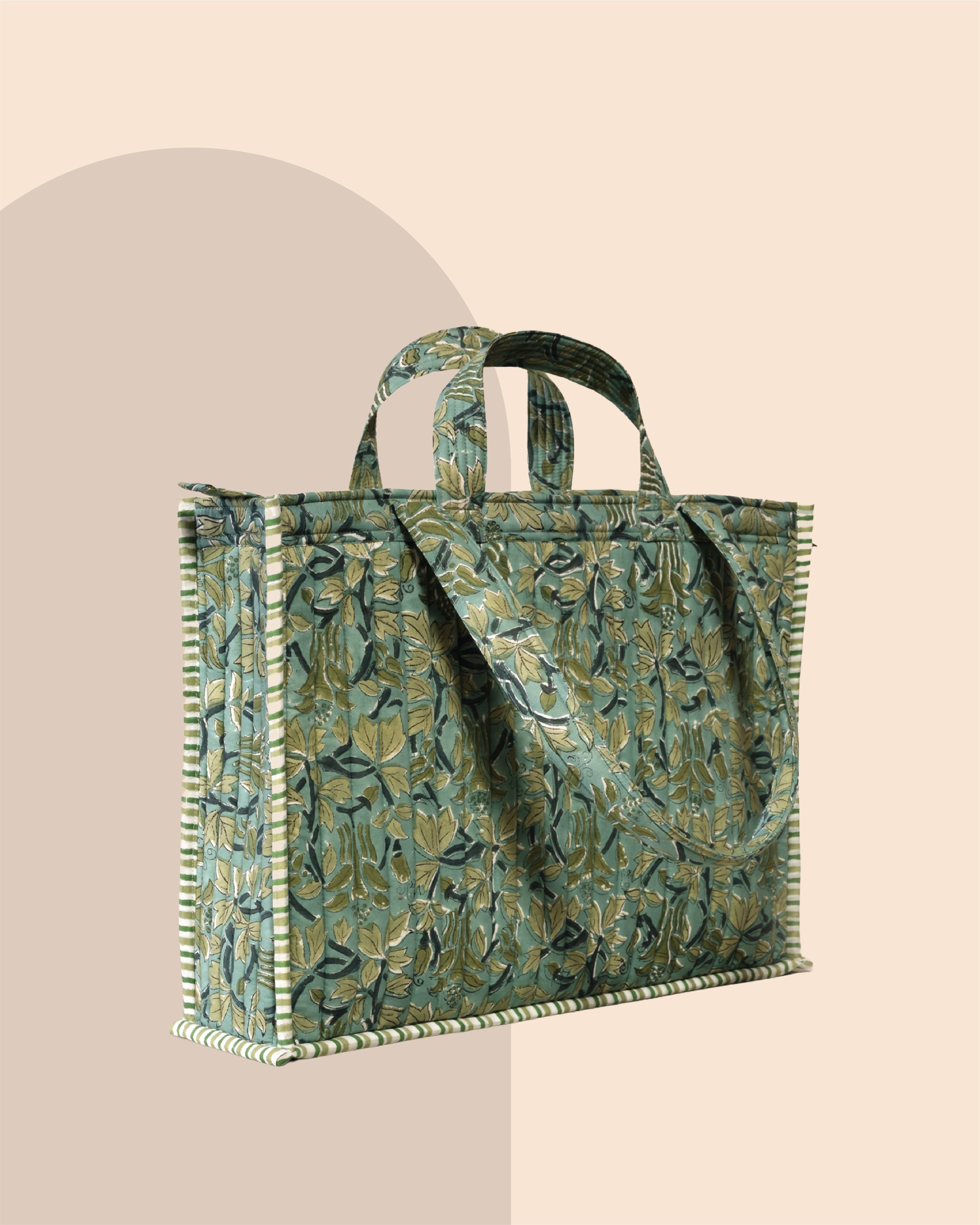 Matcha Mood - Handblock Printed Quilted Tote Bag