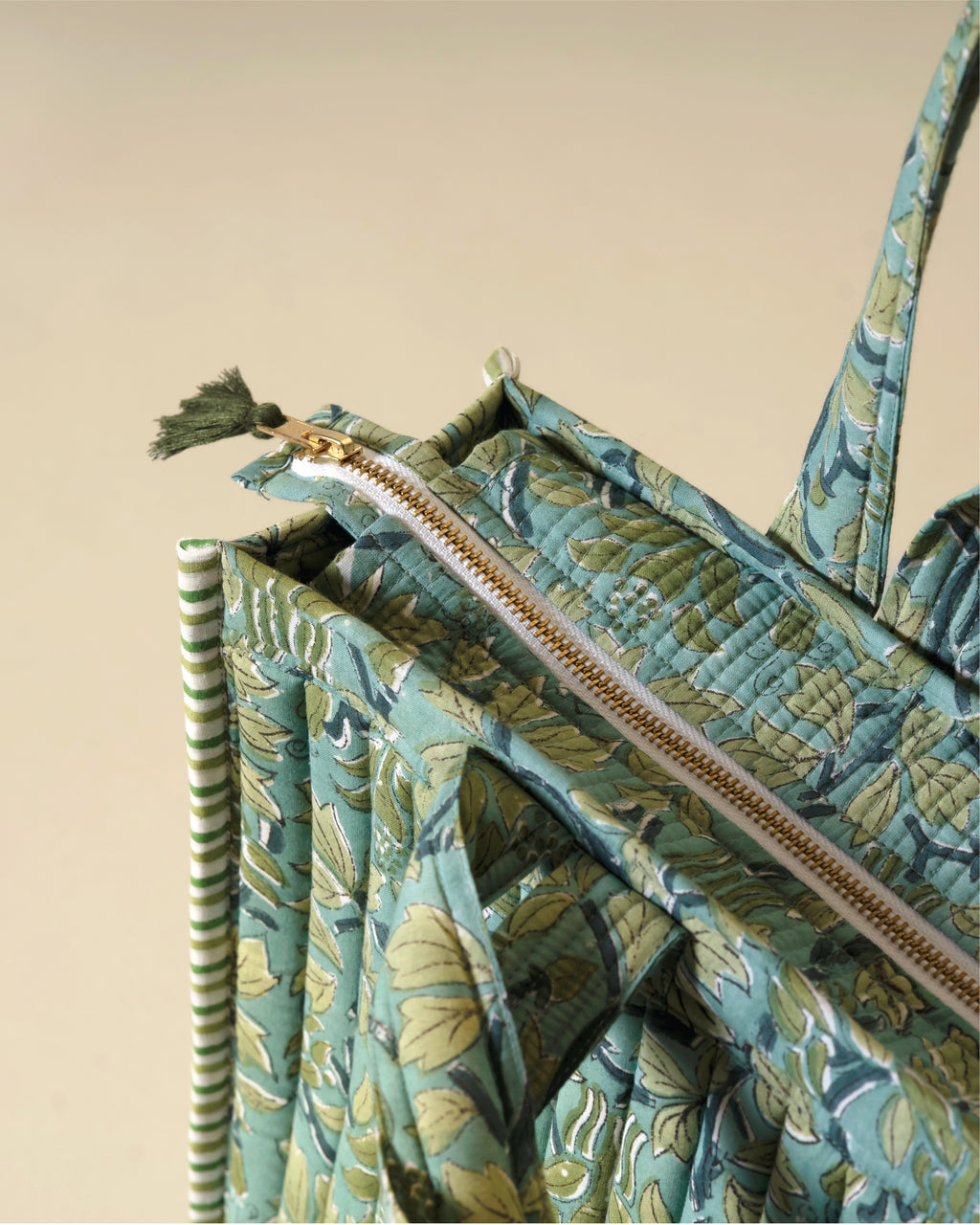 Matcha Mood - Handblock Printed Quilted Tote Bag