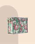Mint Blossom - Handblock Printed Quilted Pouch Trio