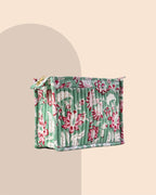 Mint Blossom - Handblock Printed Quilted Pouch Trio