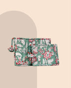 Mint Blossom - Handblock Printed Quilted Pouch Trio