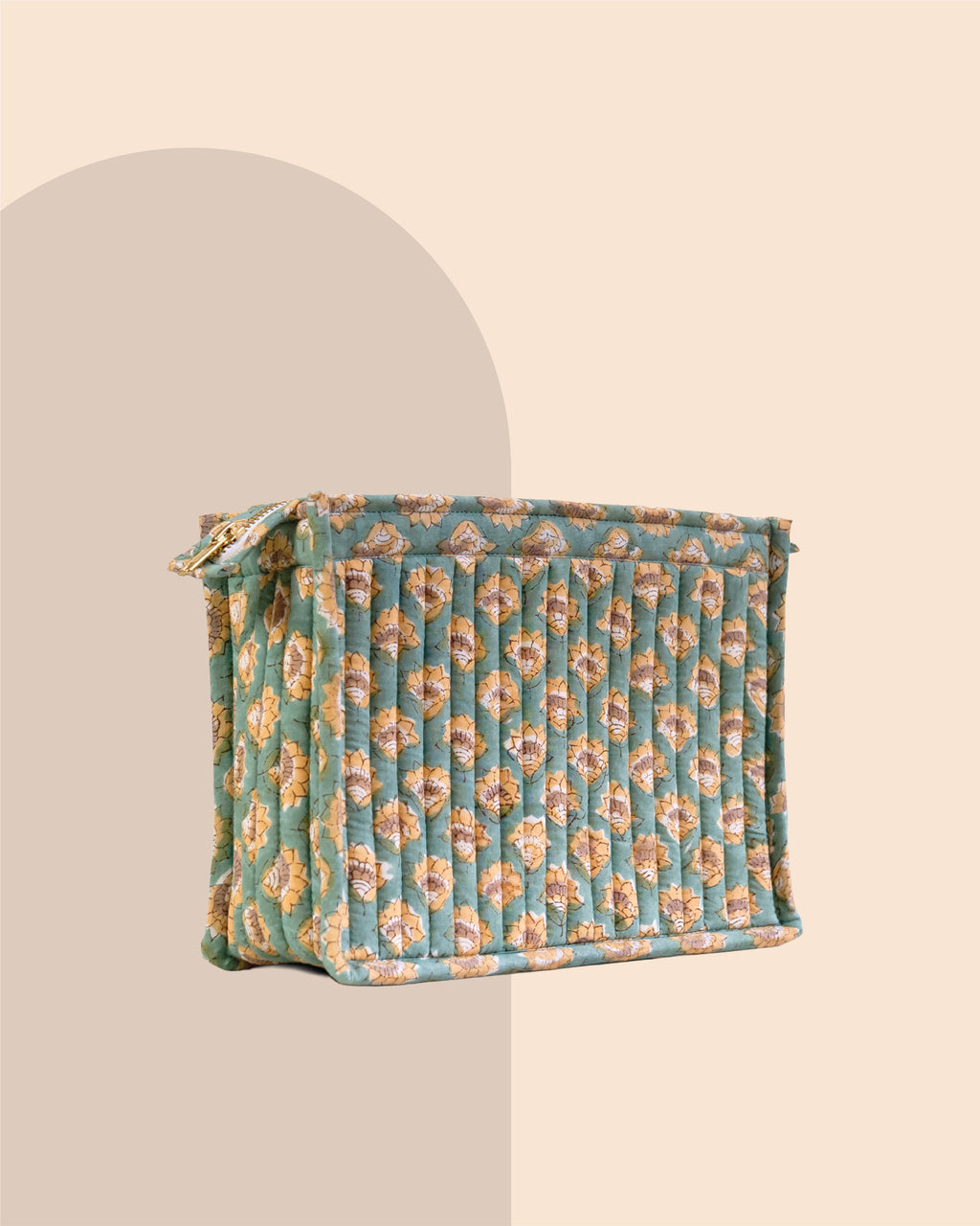 Mint Meadows - Handblock Printed Quilted Pouch Trio