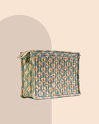 Mint Meadows - Handblock Printed Quilted Pouch Trio