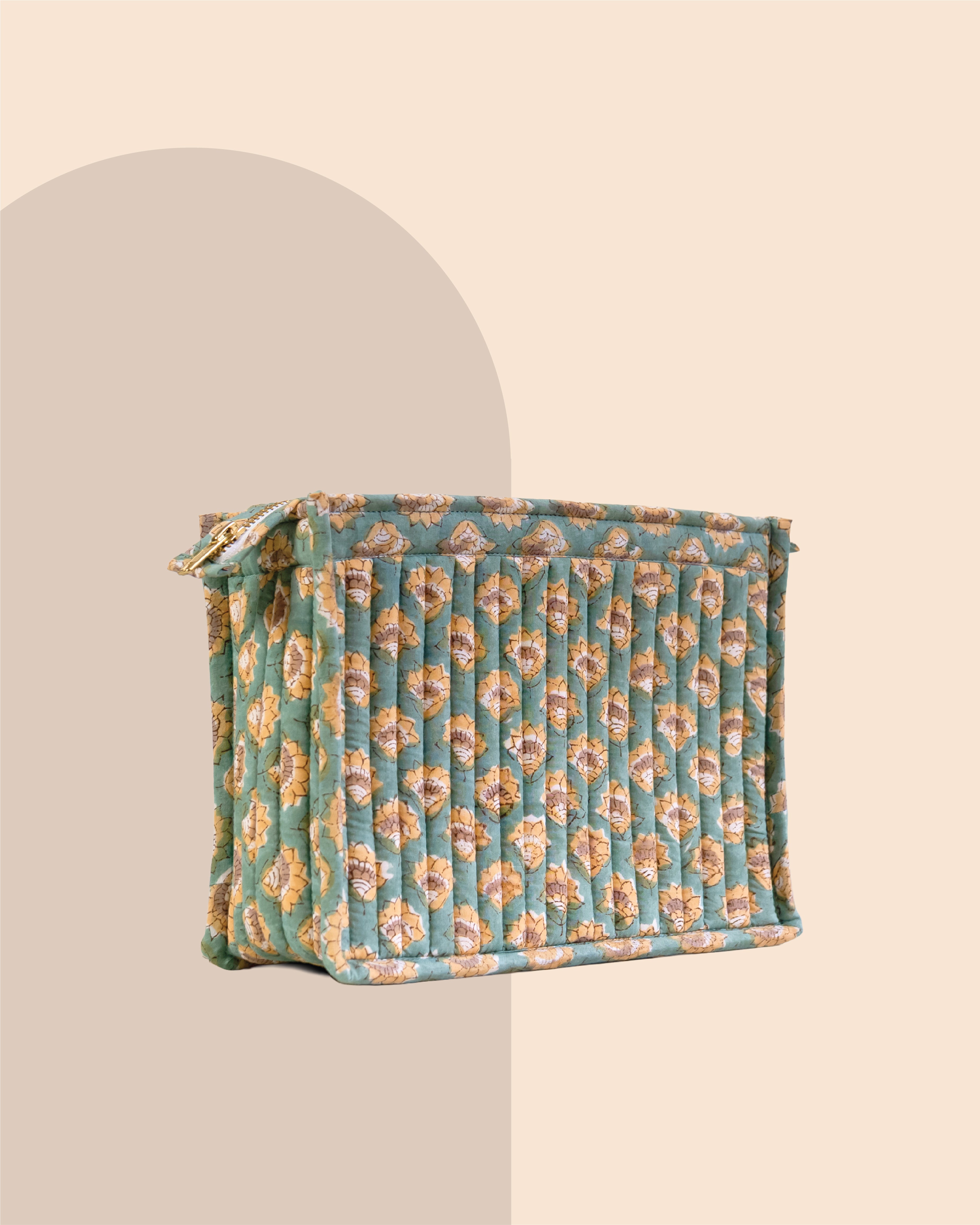 Mint Meadows - Handblock Printed Quilted Pouch Trio