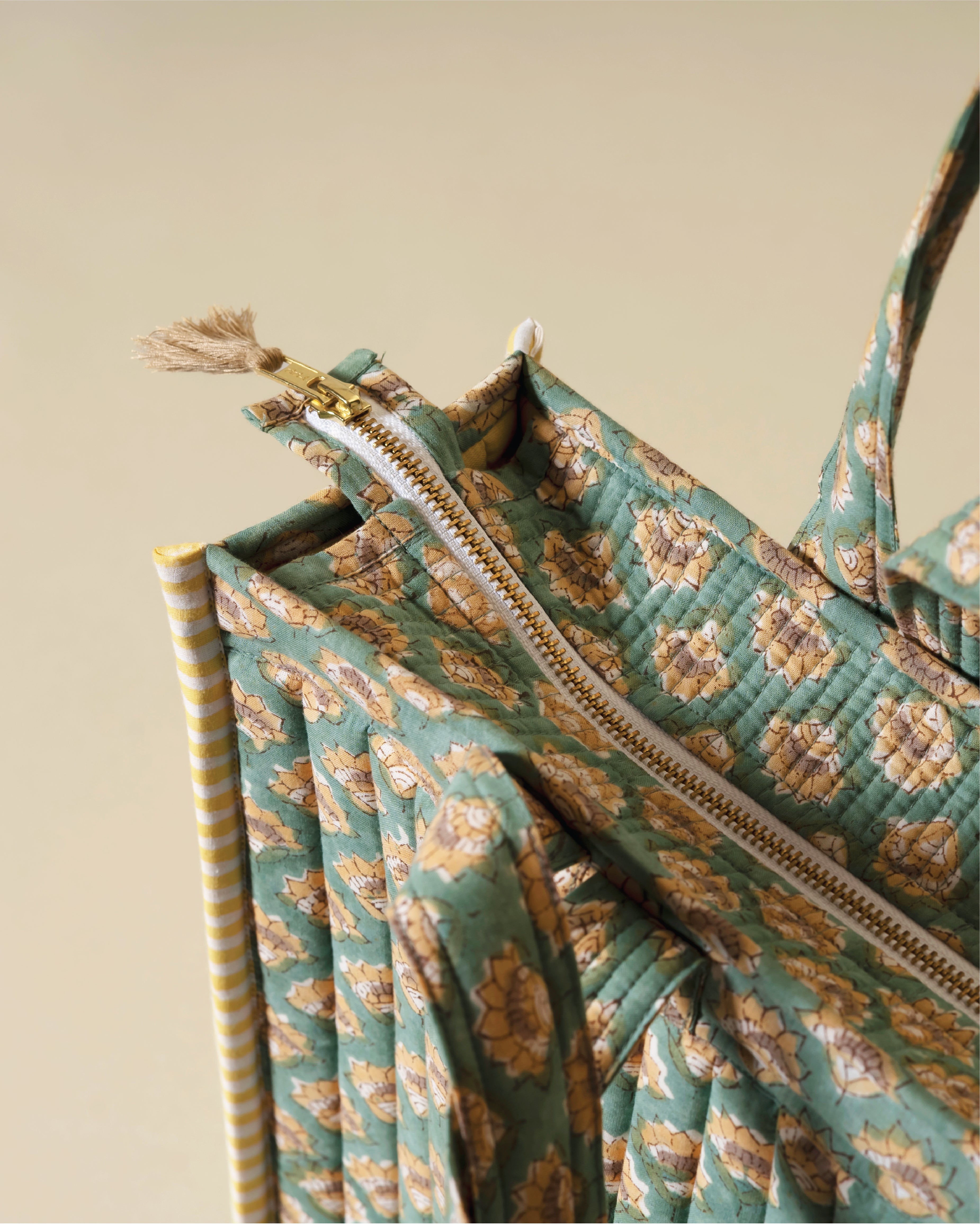 Mint Condition - Handblock Printed Quilted Tote Bag