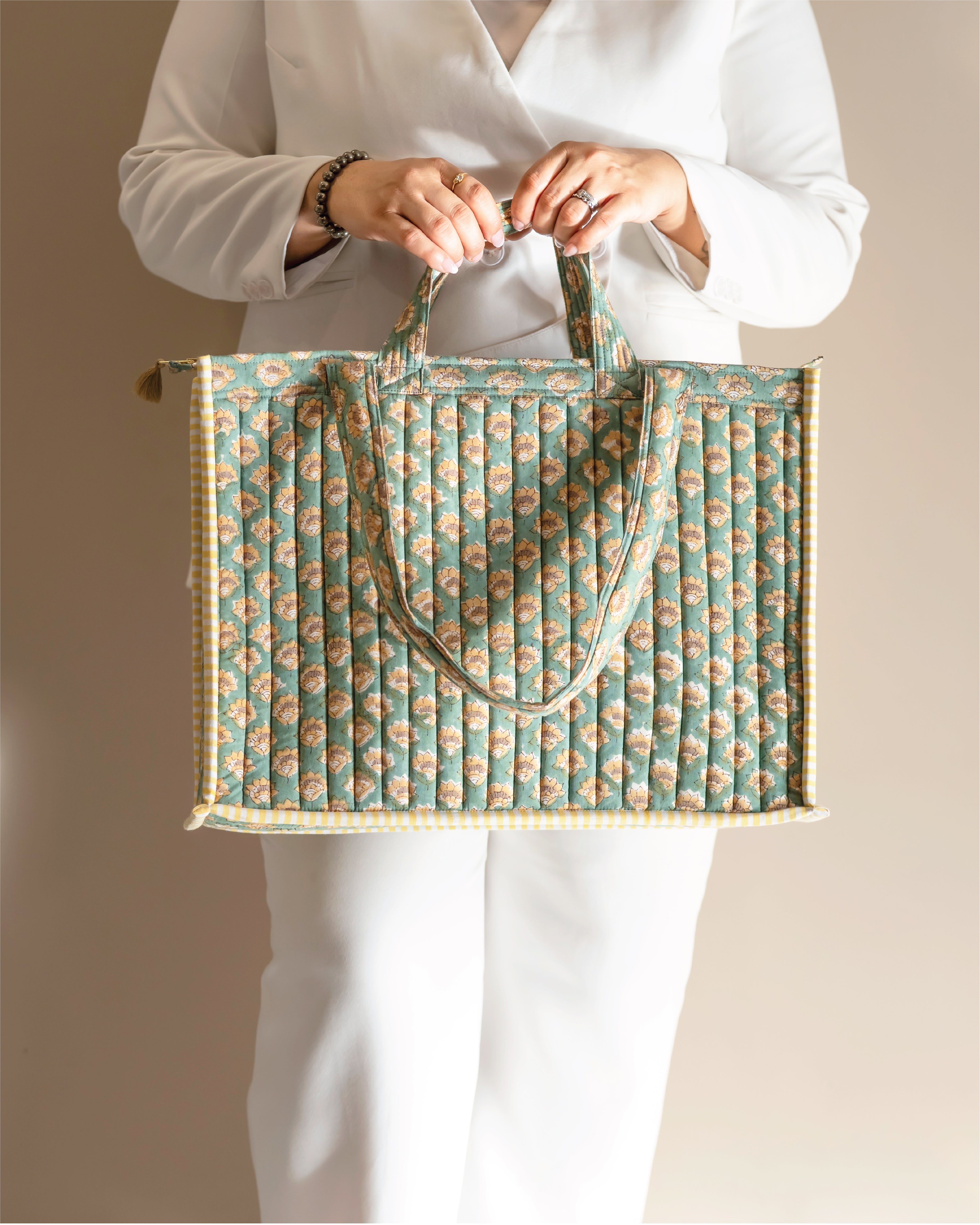 Mint Condition - Handblock Printed Quilted Tote Bag