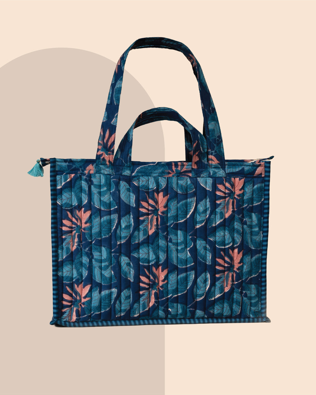 Moonlit Jungle- Handblock Printed Quilted Tote Bag