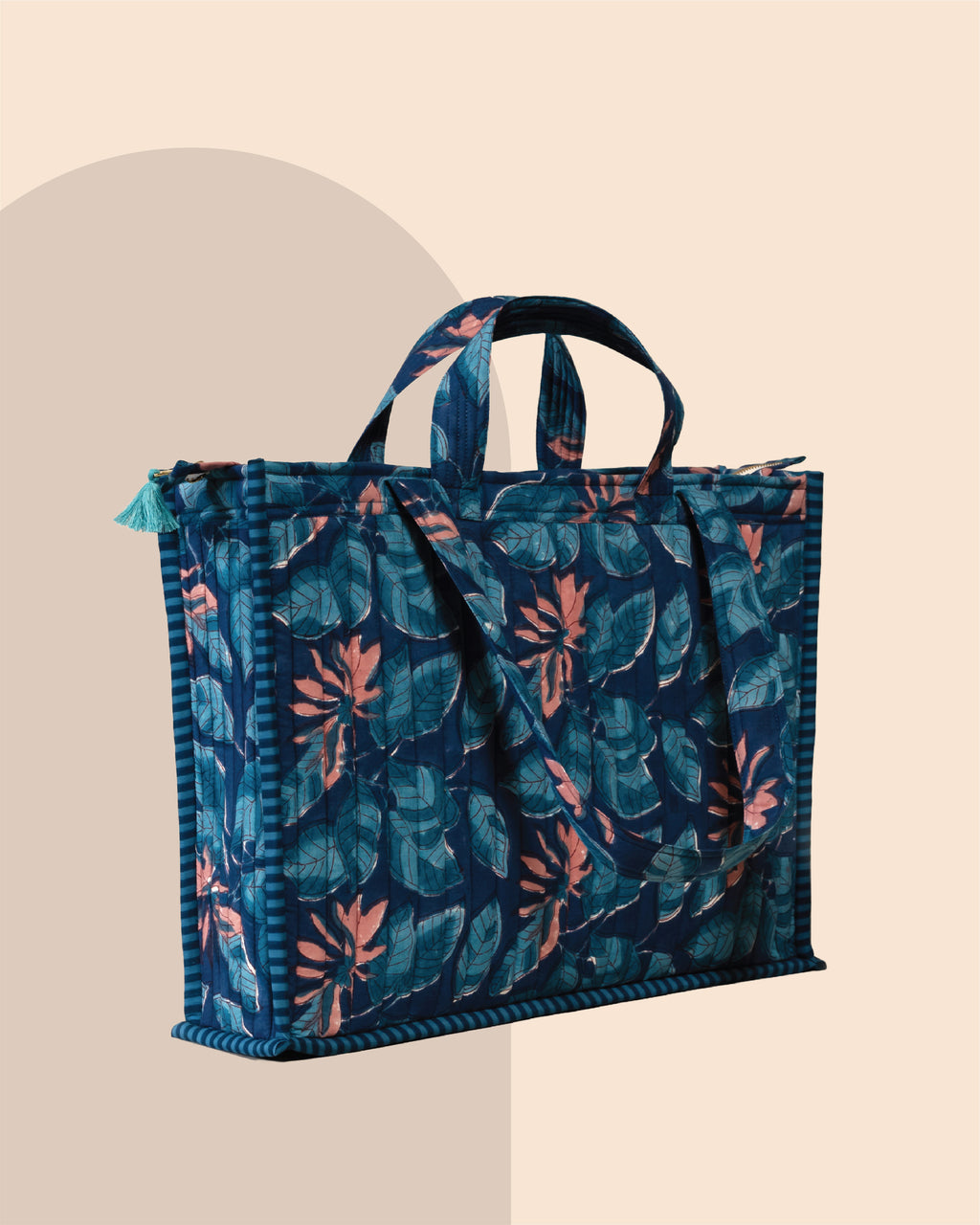 Moonlit Jungle- Handblock Printed Quilted Tote Bag
