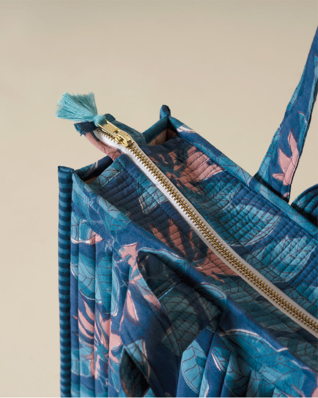 Moonlit Jungle- Handblock Printed Quilted Tote Bag