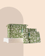 Olive Grove - Handblock Printed Quilted Pouch Trio