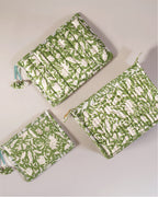 Olive Grove - Handblock Printed Quilted Pouch Trio