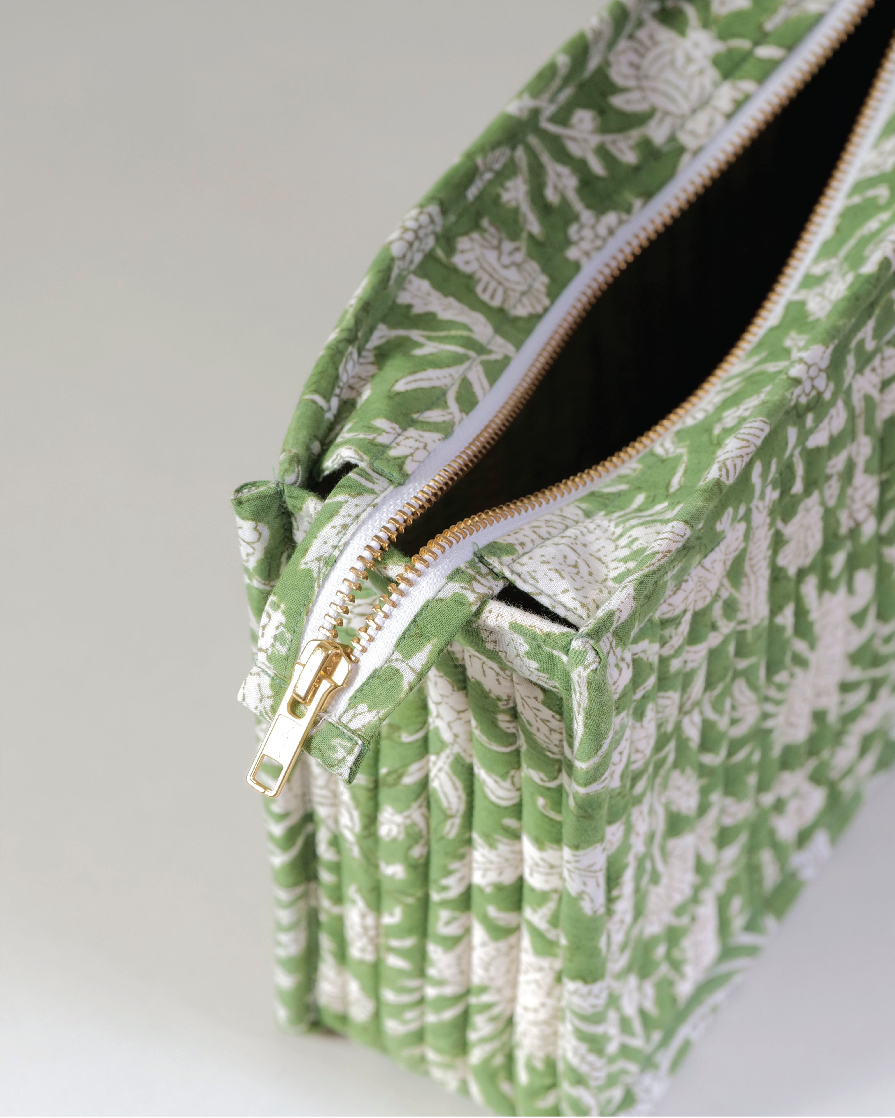 Olive Grove - Handblock Printed Quilted Pouch Trio