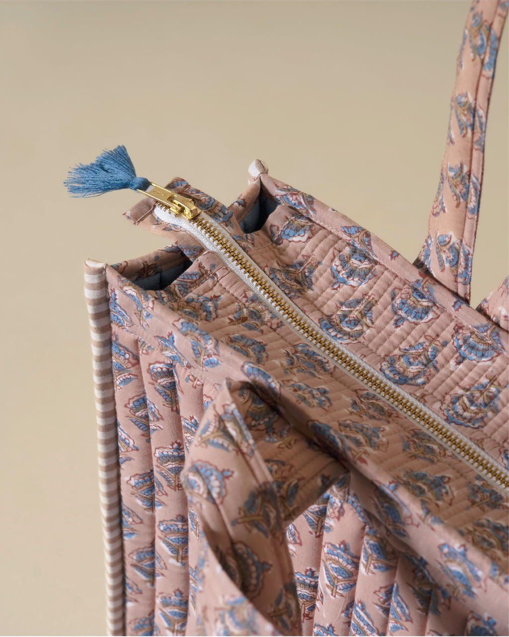 Pastel Problems - Handblock Printed Quilted Tote Bag