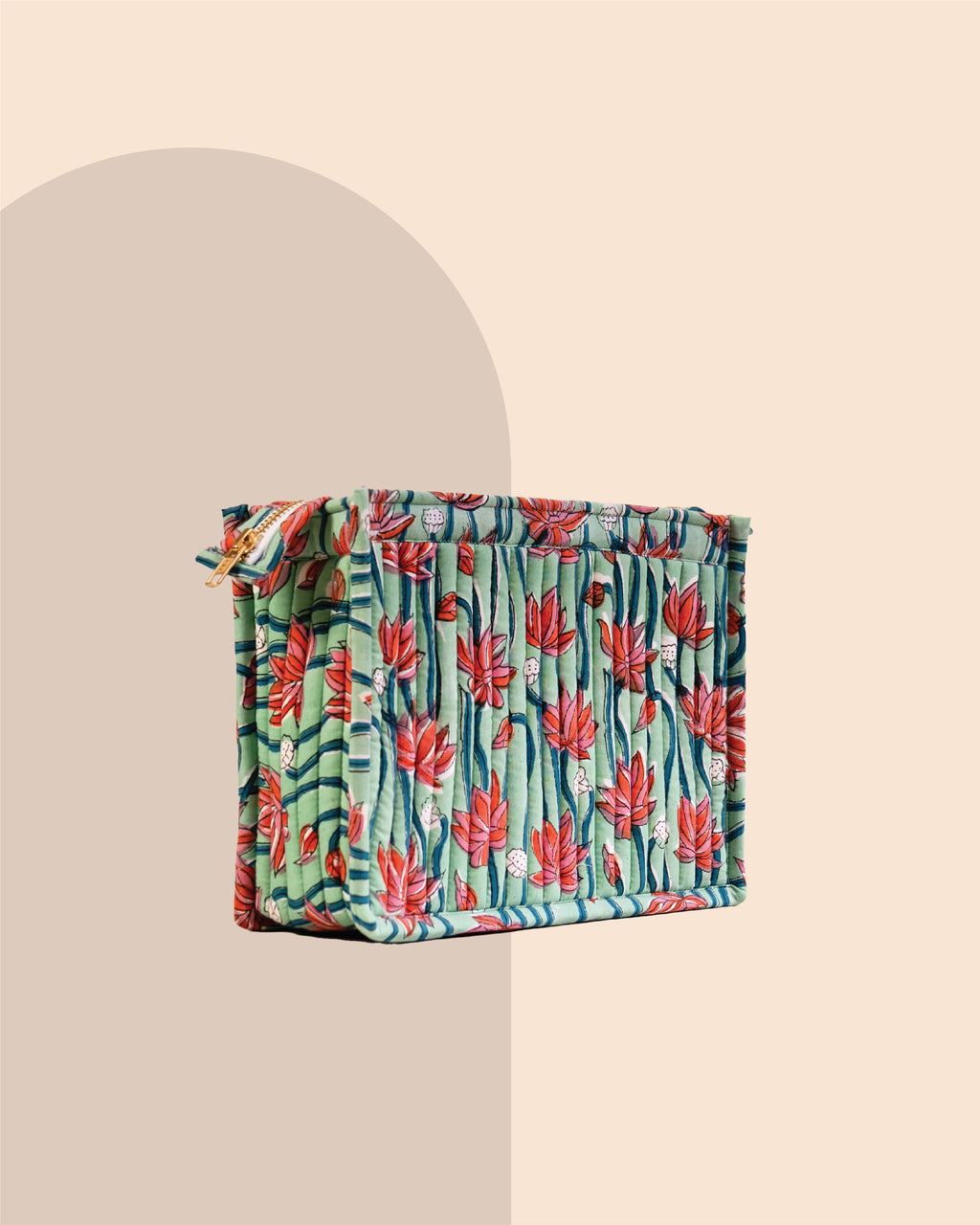 Pink Lagoon - Handblock Printed Quilted Pouch Trio