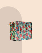 Pink Lagoon - Handblock Printed Quilted Pouch Trio
